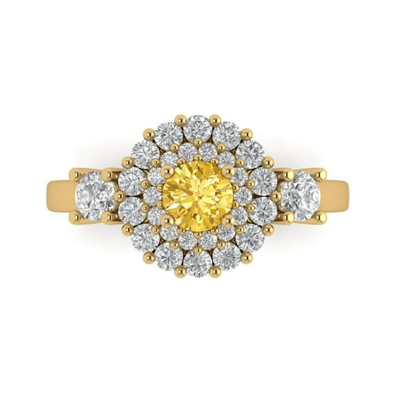 Halo Engagement Ring for Women - 1.4ct Simulated Yellow Diamond in 14K Yellow Gold Promise Ring