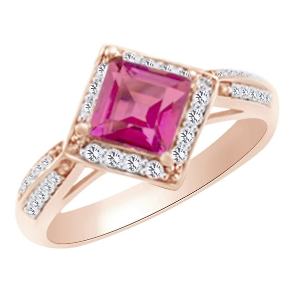 AFFY (1.6 cttw) Simulated Pink Sapphire & White Natural Diamond Engagement Wedding Ring In 14K Solid Rose Gold With, Ring Size 8