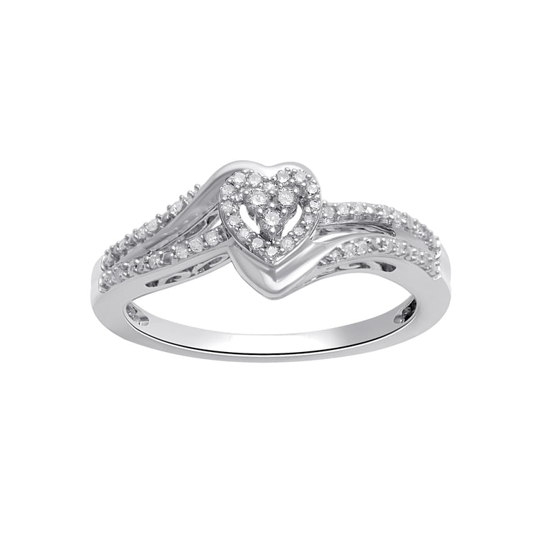 Sterling Silver Round Diamond Twisted Band Ring - 1/6 Ct Tw Total Weight