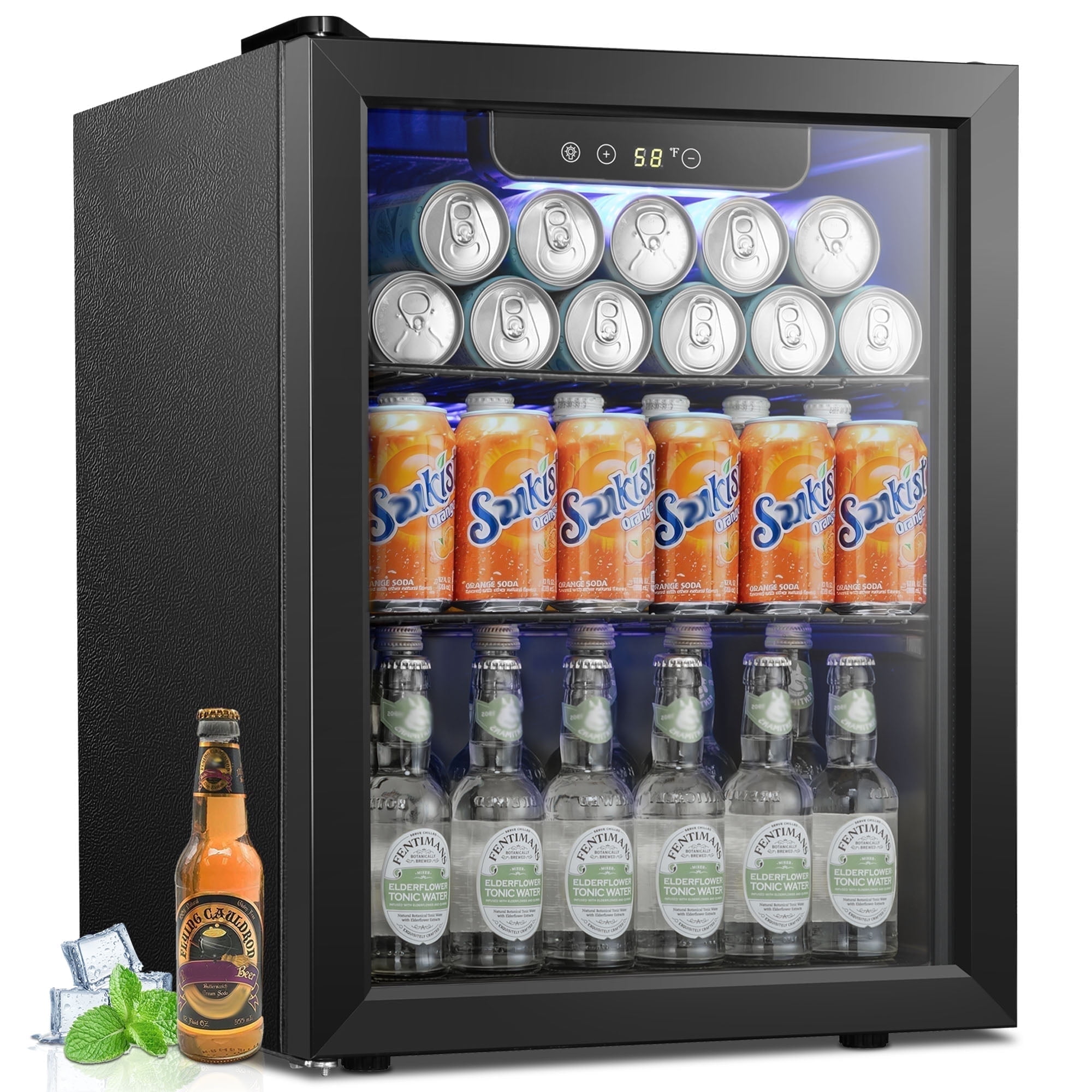 Havato 1.7 cu.ft 16 Bottle Wine Cellar, 67 Cans  beverage  Fridge w/ Glass Door & Adjustable Removable Shelves, Black
