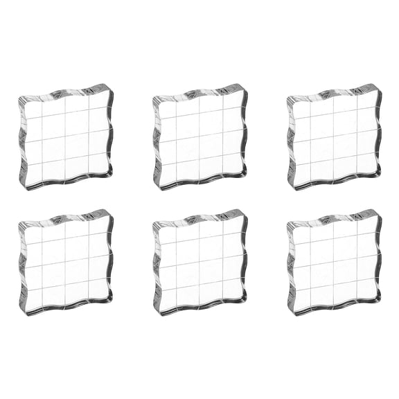 1.6"x1.6" Acrylic Stamp Block, 6Pcs Clear Stamping Block with Grid Lines Decorative Mounting Blocks Wave for Scrapbooking DIY Crafts Card Making