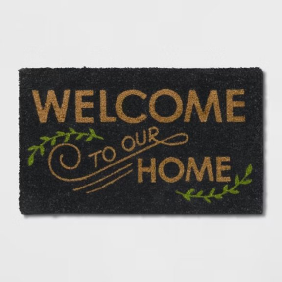 1'6"x2'6"/18"x30" Welcome to our Home Doormat Black: Outdoor Coir & Latex Front Mat, Traditional Style