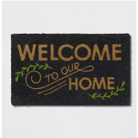 1'6"x2'6"/18"x30" Welcome to our Home Doormat Black - Threshold : Outdoor Coir & Latex Front Mat, Traditional Style