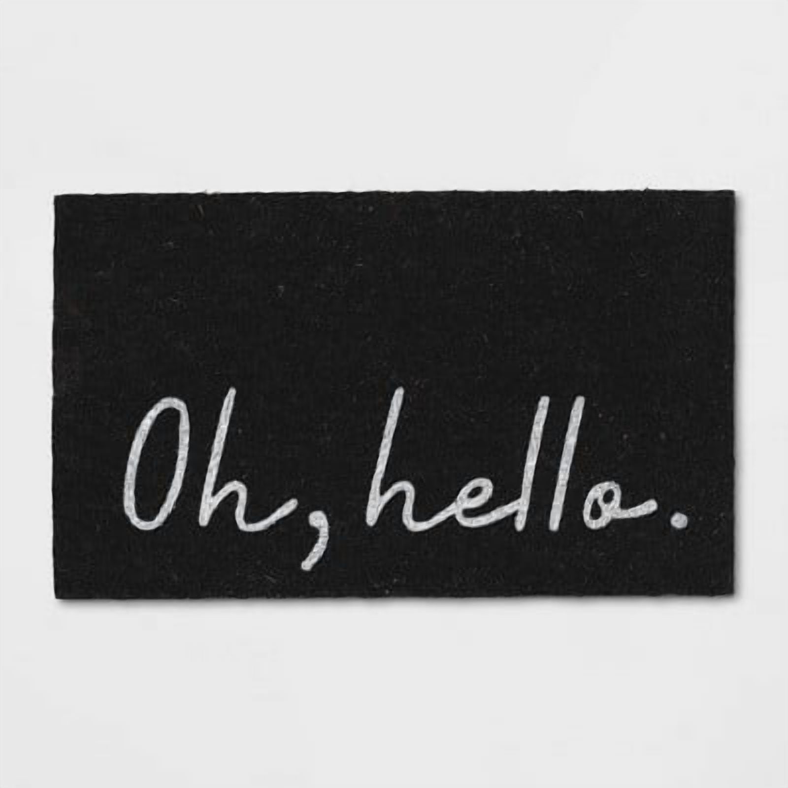 1'6"x2'6" Oh Hello Doormat Black - Outdoor Welcome Mat, Coir & Latex, Traditional Typography Design