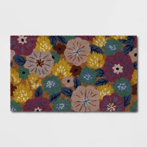 1'6"x2'6" Pastel Floral Outdoor Coir Doormat