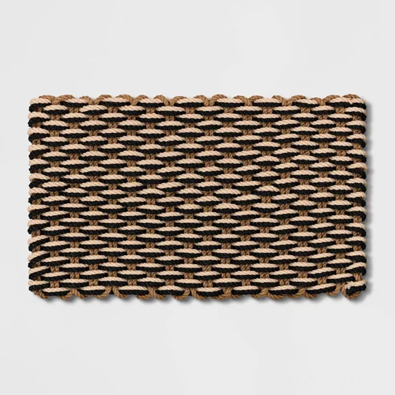 1'6"x2'6" Rope Braided Basket Weave Doormat Black/Brown/Cream -  Outdoor Front Door Mat, High Pile