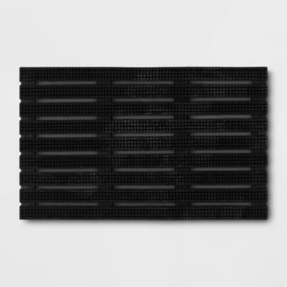 1'6"x2'6" Rubber Bristle Boot Scrapping Doormat: Outdoor Mat, Black, Low Pile, Stripe Pattern