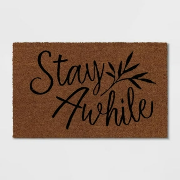 1'6"x2'6" Stay Awhile Coir Doormat Natural: Outdoor Welcome Mat, Medium Pile, Rectangle Shape