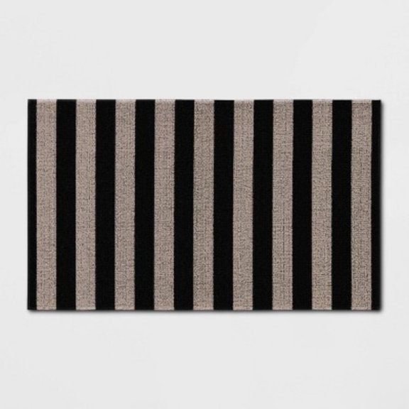1'6"x2'6" Striped Micro Poly Loop Floormat Black/White: Indoor Kitchen & Bathroom Floor Mat