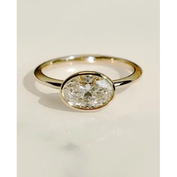 1.60 CT Lab Grown Certified Oval Cut Diamond Full Bezel Set Solitaire Engagement Ring, 14K Solid Gold IGI Certified Oval Diamond Ring