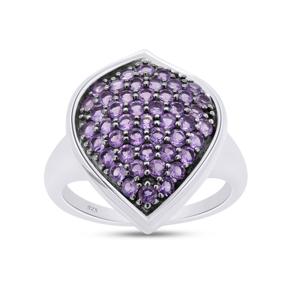 1.60 CT Round Cut African Violet Amethyst Leaf Frame Engagement Ring In 14K White Gold Plated Sterling Silver (Color: Violet, Clarity: VVS1-VVS2, 1.60 Cttw) -5.5