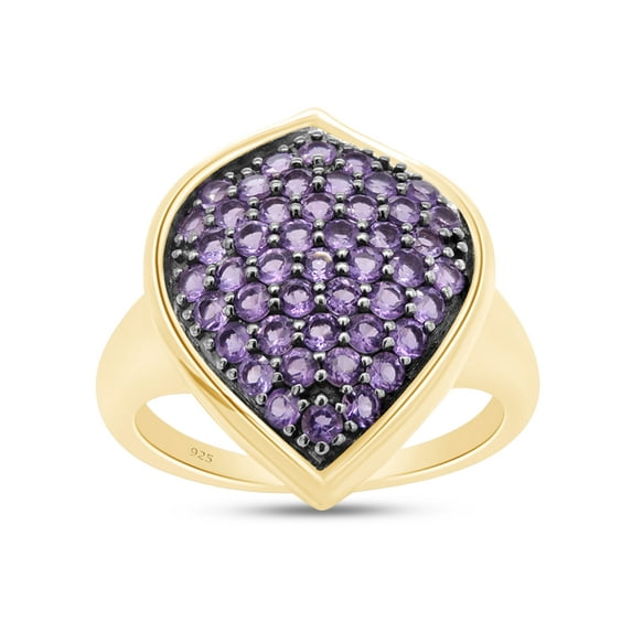 1.60 CT Round Cut African Violet Amethyst Leaf Frame Engagement Ring In 14K Yellow Gold Plated Sterling Silver (Color: Violet, Clarity: VVS1-VVS2, 1.60 Cttw) -4