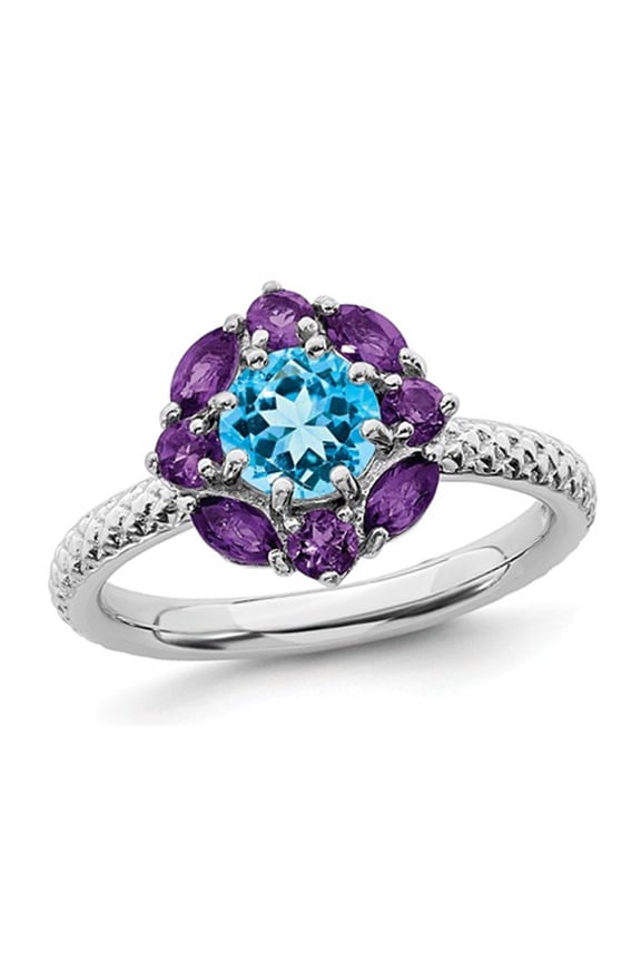 Gem & Harmony 1.60 Carat (Ctw) Blue Topaz and Amethyst Ring in Sterling Silver for Women