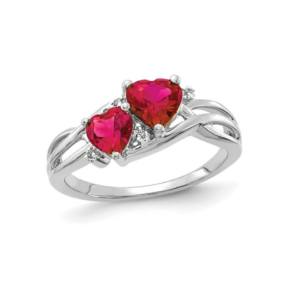 Gem & Harmony 1.60 Carat (Ctw) Lab Created Heart Ruby Ring in 10K White Gold for Women