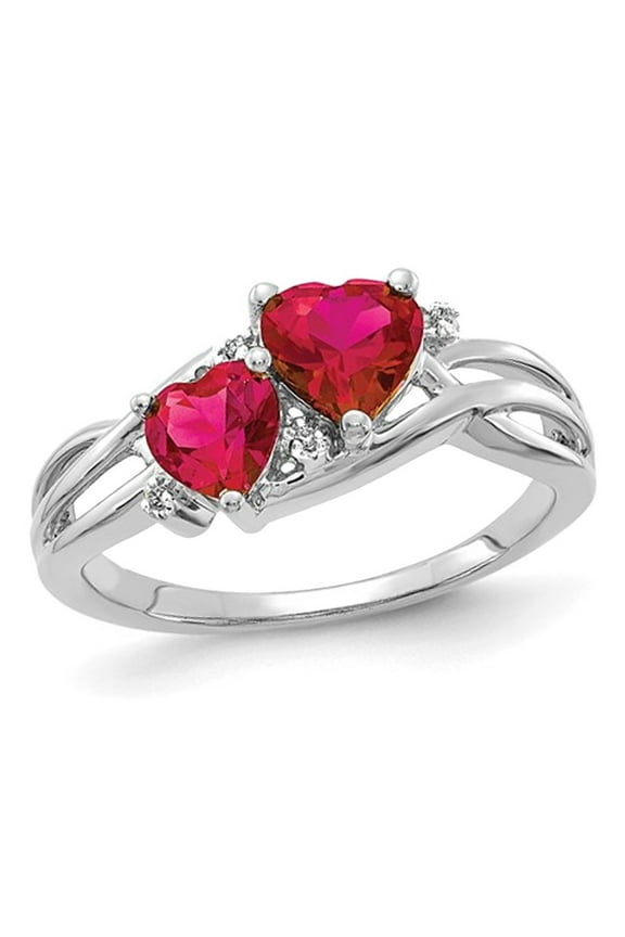 Gem & Harmony 1.60 Carat (Ctw) Lab Created Heart Ruby Ring in 10K White Gold for Women