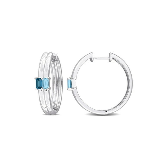 1.60 Carat (Ctw) London Blue Topaz Hoop Earrings in Sterling Silver