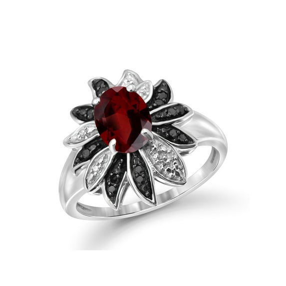 1.60 Carat Garnet Gemstone and 1/10 Carat Black and White Diamond Ring