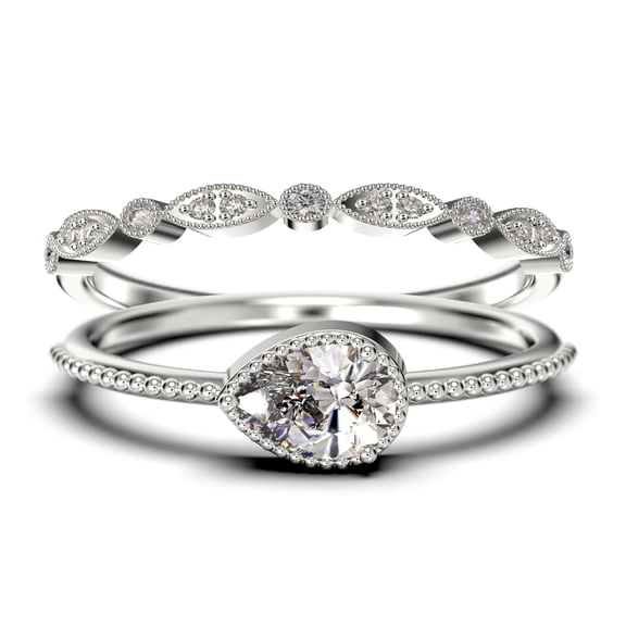 1.60 Carat Pear Cut Diamond Moissanite Classic Engagement Ring, Modern Wedding Ring in 925 Sterling Silver With 18k White Gold Plating, Promise Ring, Dainty Ring, Bridal Rings Set