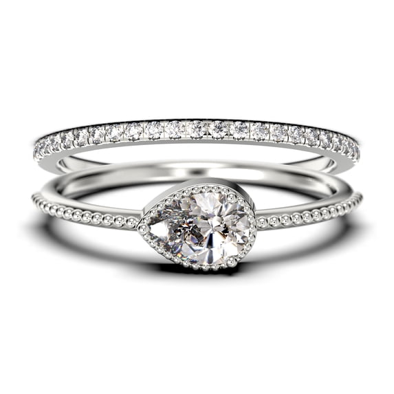 1.60 Carat Pear Cut Diamond Moissanite Classic Engagement Ring, Modern Wedding Ring in 925 Sterling Silver With 18k White Gold Plating, Promise Ring, Dainty Ring, Bridal Rings Set