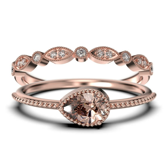 1.60 Carat Pear Cut Morganite And Diamond Moissanite Classic Engagement Ring, Modern Wedding Ring in 925 Sterling Silver With 18k Rose Gold Plating, Promise Ring, Dainty Ring, Bridal Rings Set