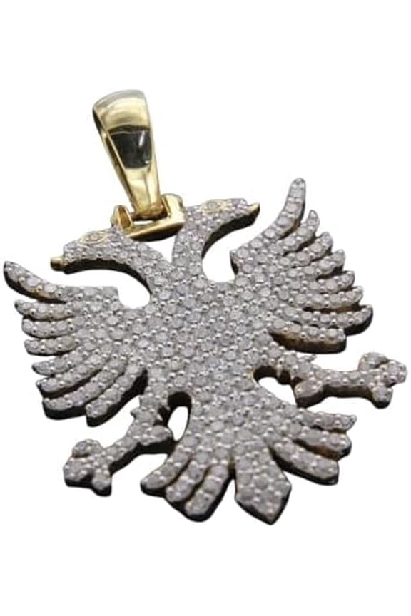 1.60 Carat Round Shape Natural Moissanite Diamond Tester Passed Men's Double Eagle Charm Pendant 14 K Two Tone Gold Plated