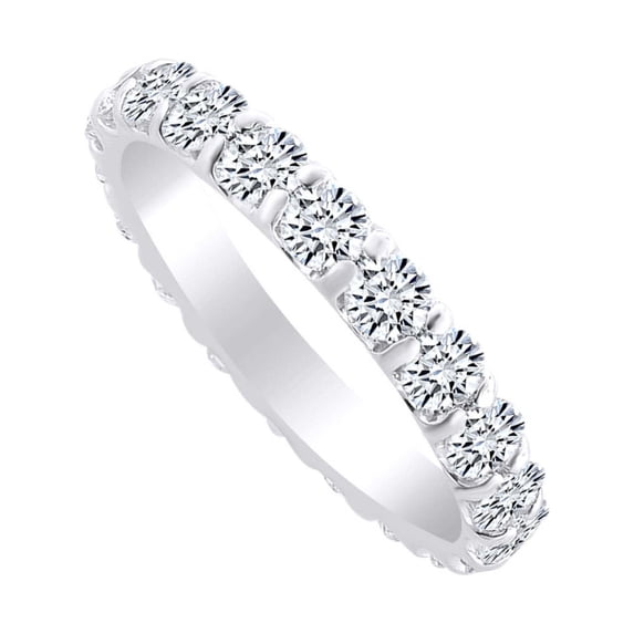 AFFY 1.60 Carat Round Shape White Natural Diamond Eternity Wedding Band Ring 18K Solid White Gold Ring Size-8