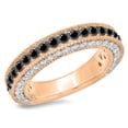 thumbnail image 1 of 1.60 Carat (ctw) 18K Rose Gold Round Cut Black & White Diamond Ladies Millgrain Anniversary Wedding Stackable Band, 1 of 1