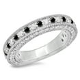 thumbnail image 1 of 1.60 Carat (ctw) 18K White Gold Round Cut Black & White Diamond Ladies Millgrain Anniversary Wedding Stackable Band, 1 of 1