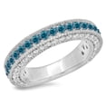 thumbnail image 1 of 1.60 Carat (ctw) 18K White Gold Round Cut Blue & White Diamond Ladies Millgrain Anniversary Wedding Stackable Band, 1 of 1