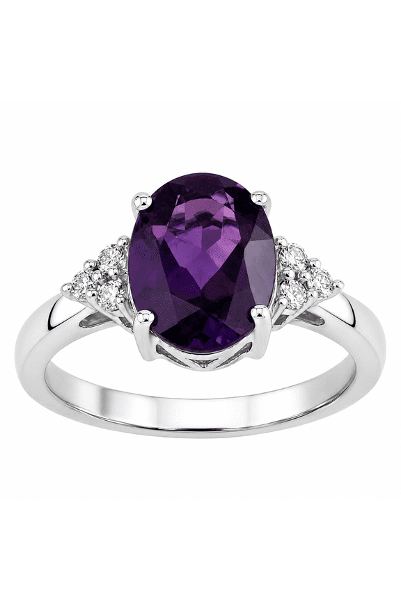 1.60 Ct Oval Purple Amethyst and Lab Diamond Prong Silver Cocktail Ring
