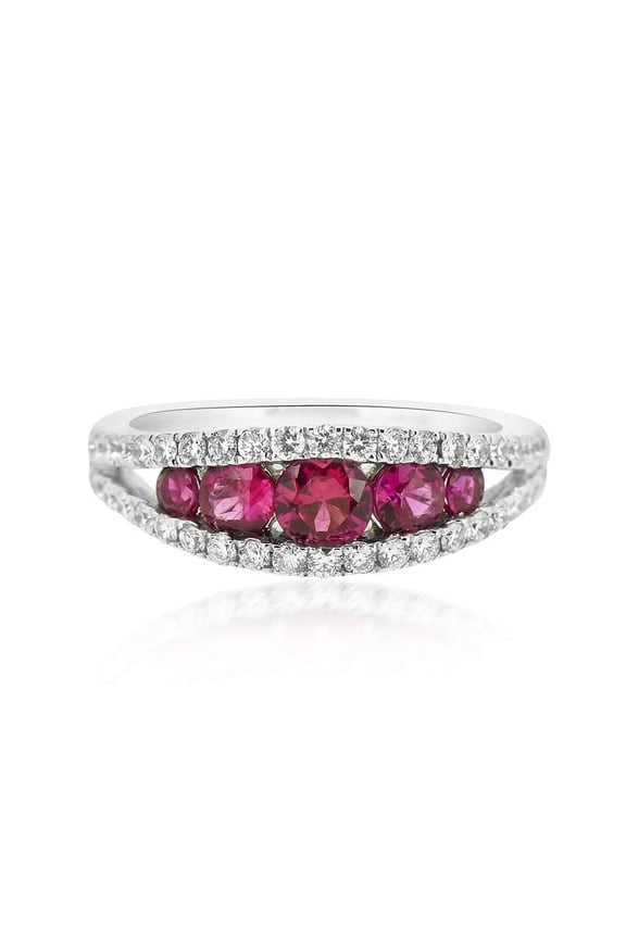 1.60 Ct Round Excellent Cut Red Ruby Natural Diamond Stunning Eternity Band for Engagement 14K White Gold Size 5