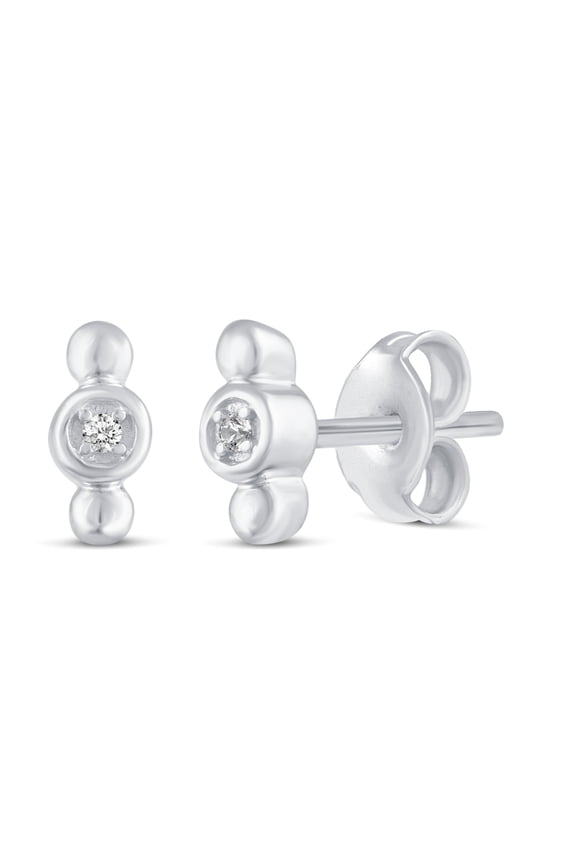 1/60 Cttw Natural Diamond 1 Stone Bar Stud Earrings in 925 Sterling Silver