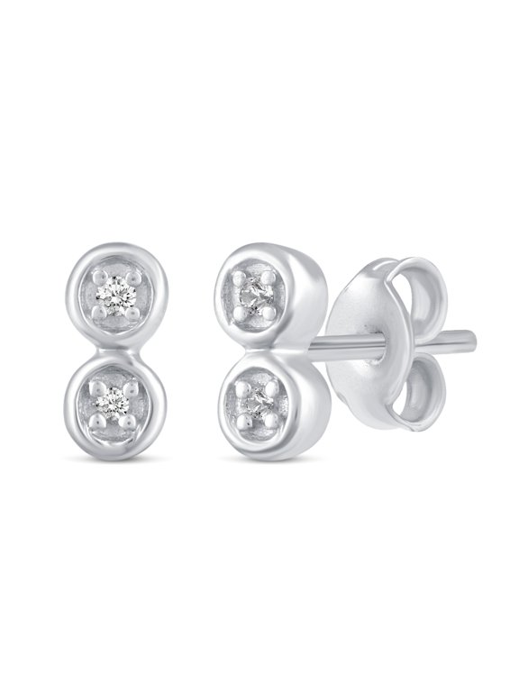 1/60 Cttw Natural Diamond Duo Stud Earrings in 925 Sterling Silver