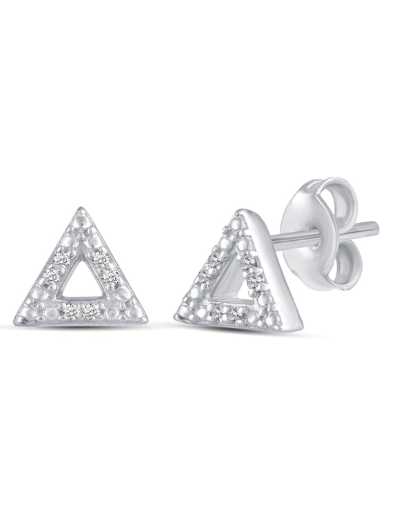 1/60 Cttw Natural Diamond Triangle Stud Earrings in 925 Sterling Silver