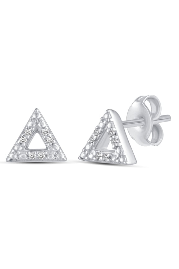 1/60 Cttw Natural Diamond Triangle Stud Earrings in 925 Sterling Silver