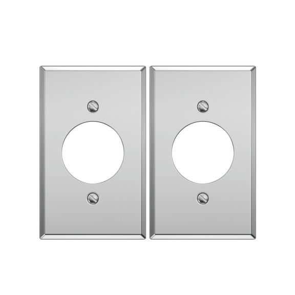 ELEGRP Receptacle Metal Wall Plate, Single Device Stainless Steel Outlet Cover, Corrosion Resistant, 1.6"Diameter, 1-Gang, 2-Pack, Silver 