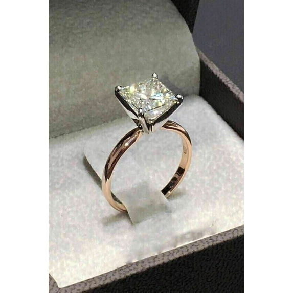 1.60Ct Princess Cut Lab Created Diamond Engagement Ring 14k Yellow Gold Plated