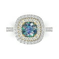 thumbnail image 1 of 1.615 ctw with Simulated Diamond Halo Accents Anniversary Ring for Women | Round Cut Blue Moissanite | Hyperallergenic Solid 14K White/Yellow Gold, 1 of 5