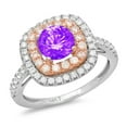 thumbnail image 1 of 1.615 ct Round Cut Natural Amethyst Solitaire with Simulated Diamond Accents 14K White/Rose Gold Womens Engagement Ring, 1 of 3