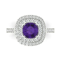 1.615 ct Round Cut Natural Amethyst Solitaire with Simulated Diamond Accents 18K White Gold Womens Engagement Ring