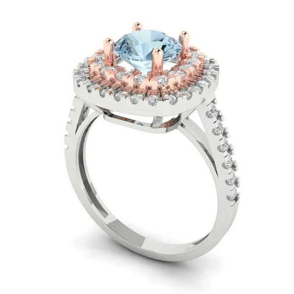 1.615 ct Round Cut Natural Aquamarine Solitaire with Accents Engagement Ring for Women in 18K White/Rose Gold