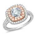 thumbnail image 1 of 1.615 ct Round Cut Natural Aquamarine Solitaire with Simulated Diamond Accents 18K White/Rose Gold Womens Engagement Ring, 1 of 3