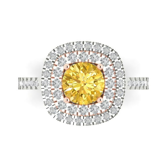 1.615 ct Round Cut Natural Citrine Solitaire with Simulated Diamond Accents 14K White/Rose Gold Womens Engagement Ring