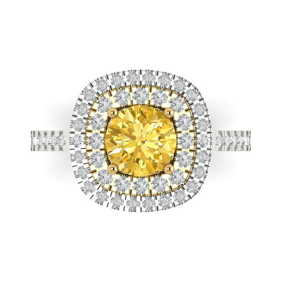 Clara Pucci 14K White/Yellow Gold Solid Gold Citrine Halo Anniversary Ring for Women - 1.615 cttw Round Cut