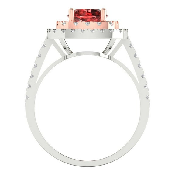 1.615 ct Round Cut Natural Garnet Solitaire with Accents Engagement Ring for Women in 18K White/Rose Gold