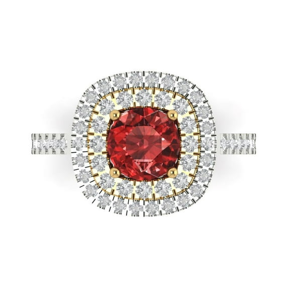 Clara Pucci 14K White/Yellow Gold Solid Gold Garnet Halo Anniversary Ring for Women - 1.615 cttw Round Cut