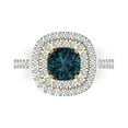 thumbnail image 1 of 1.615 ct Round Cut Natural London Blue Topaz with Simulated Diamond Halo Accents 18K White/Yellow Gold Womens Engagement Ring, 1 of 5