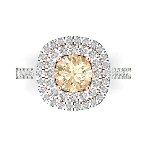 1.615 ctw Solitaire with Zirconia Diamond Accents Anniversary Ring for Women | Round Cut Natural Morganite | Hyperallergenic Solid 14K White/Rose Gold