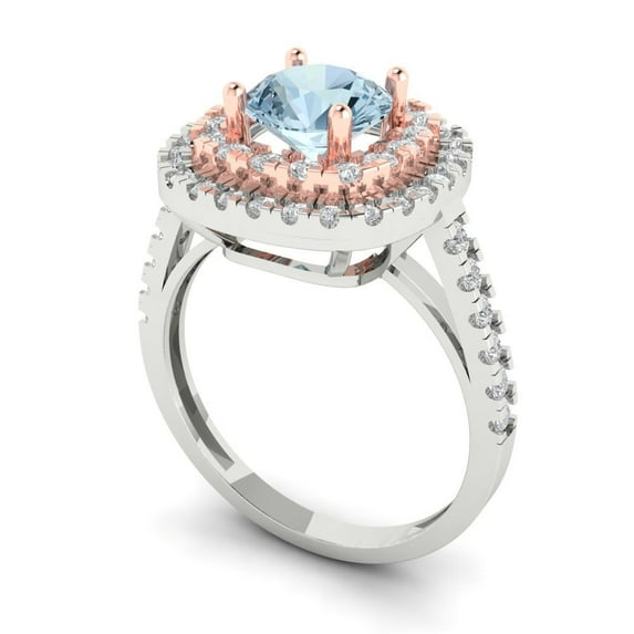 1.615 ct Round Cut Natural Sky Blue Topaz Solitaire with Accents Engagement Ring for Women in 18K White/Rose Gold