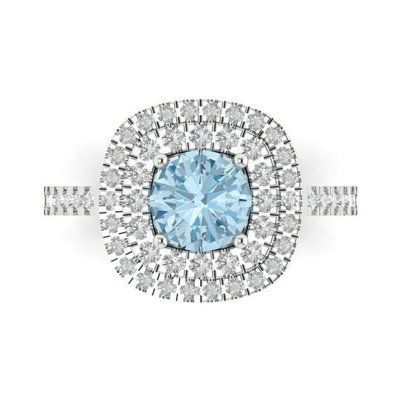 1.615 ct Round Cut Natural Swiss Blue Topaz Solitaire with Simulated Diamond Accents 14K White Gold Womens Engagement Ring